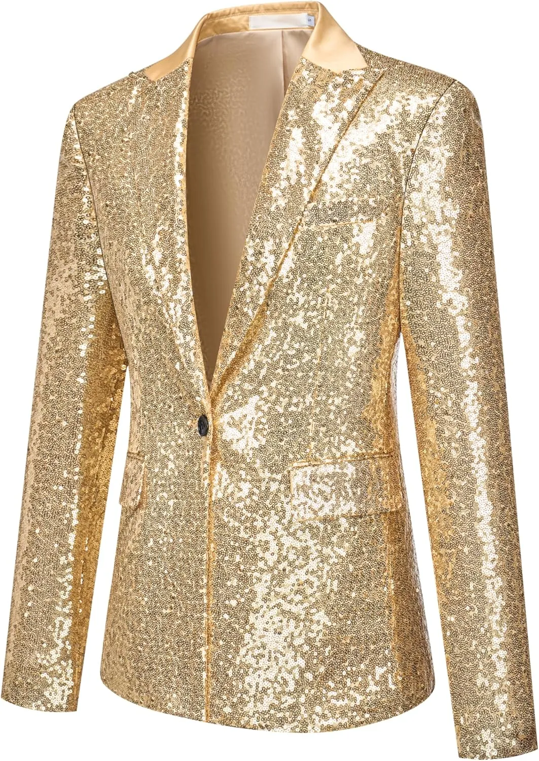 Women's Sequin Suit Jacket Open Front One Button Long Sleeve Blazers Party Sparkly Cardigan Coat with Pockets