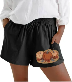Women's Shorts Trendy Printed with Pockets Summer Casual Drawstring Shorts Beach Elastic Waist Vacation Wear