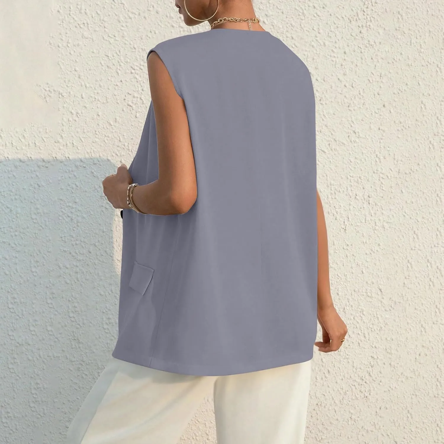 Women's Sleeveless Blazers Solid Color Open Front Blazer Vests Lapel Single Button Business Casual Jackets
