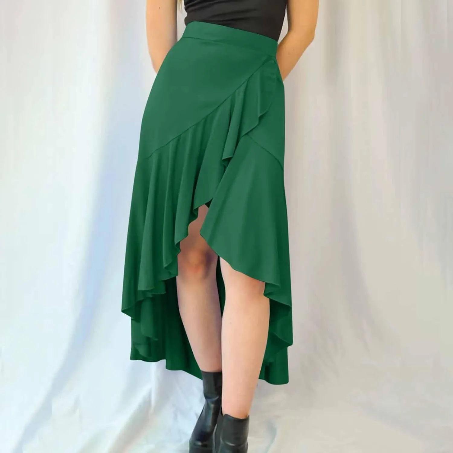 Womens Slit Split Ruffle Long Skirts High Waisted Summer Flowy Maxi Skirt Boho High Low Asymmetrical Midi Beach Skirt