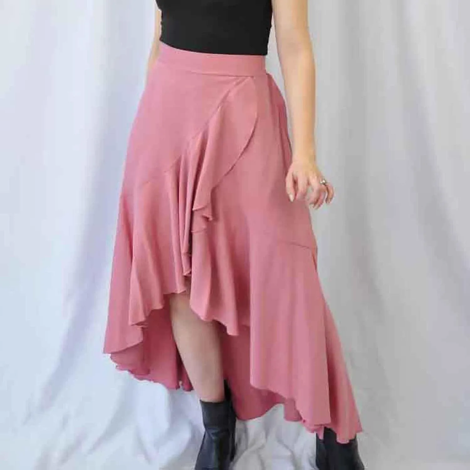 Womens Slit Split Ruffle Long Skirts High Waisted Summer Flowy Maxi Skirt Boho High Low Asymmetrical Midi Beach Skirt