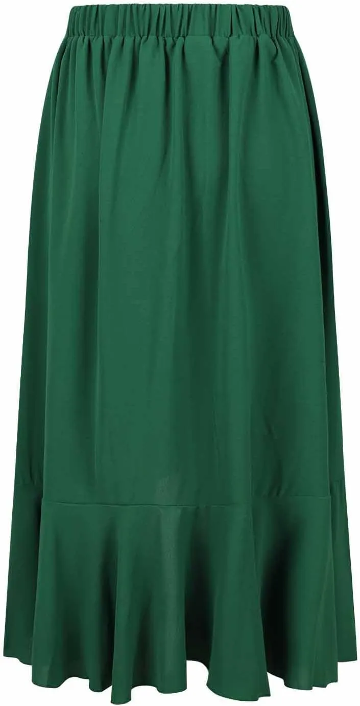 Womens Slit Split Ruffle Long Skirts High Waisted Summer Flowy Maxi Skirt Boho High Low Asymmetrical Midi Beach Skirt