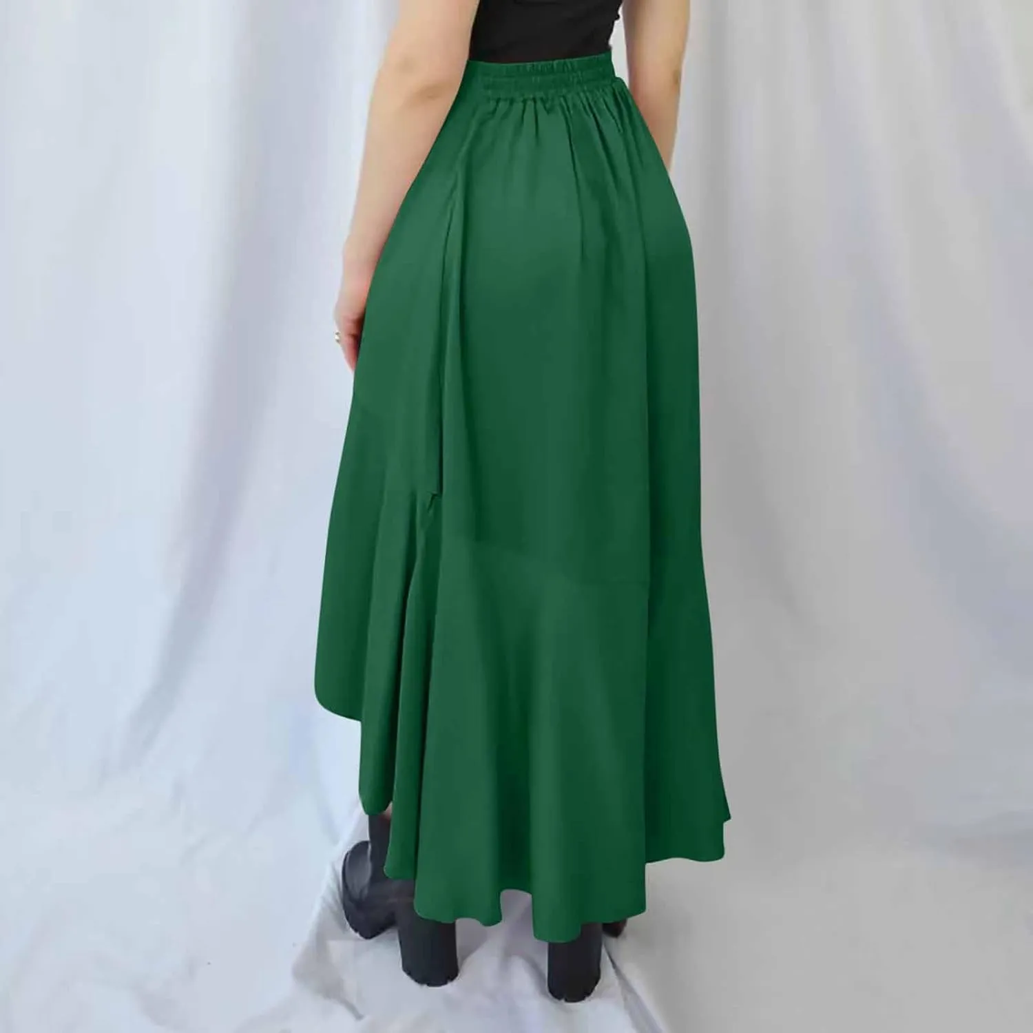 Womens Slit Split Ruffle Long Skirts High Waisted Summer Flowy Maxi Skirt Boho High Low Asymmetrical Midi Beach Skirt