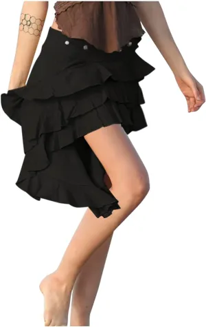 Womens Summer Beach Skirt Dressy Fashion Ruffle Pleated Layered Elastic High Waist Asymmetrical Hem Mini Skirts