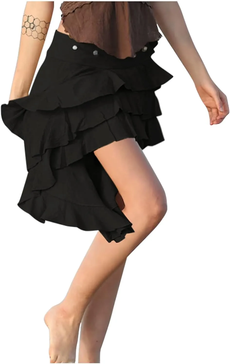 Womens Summer Beach Skirt Dressy Fashion Ruffle Pleated Layered Elastic High Waist Asymmetrical Hem Mini Skirts