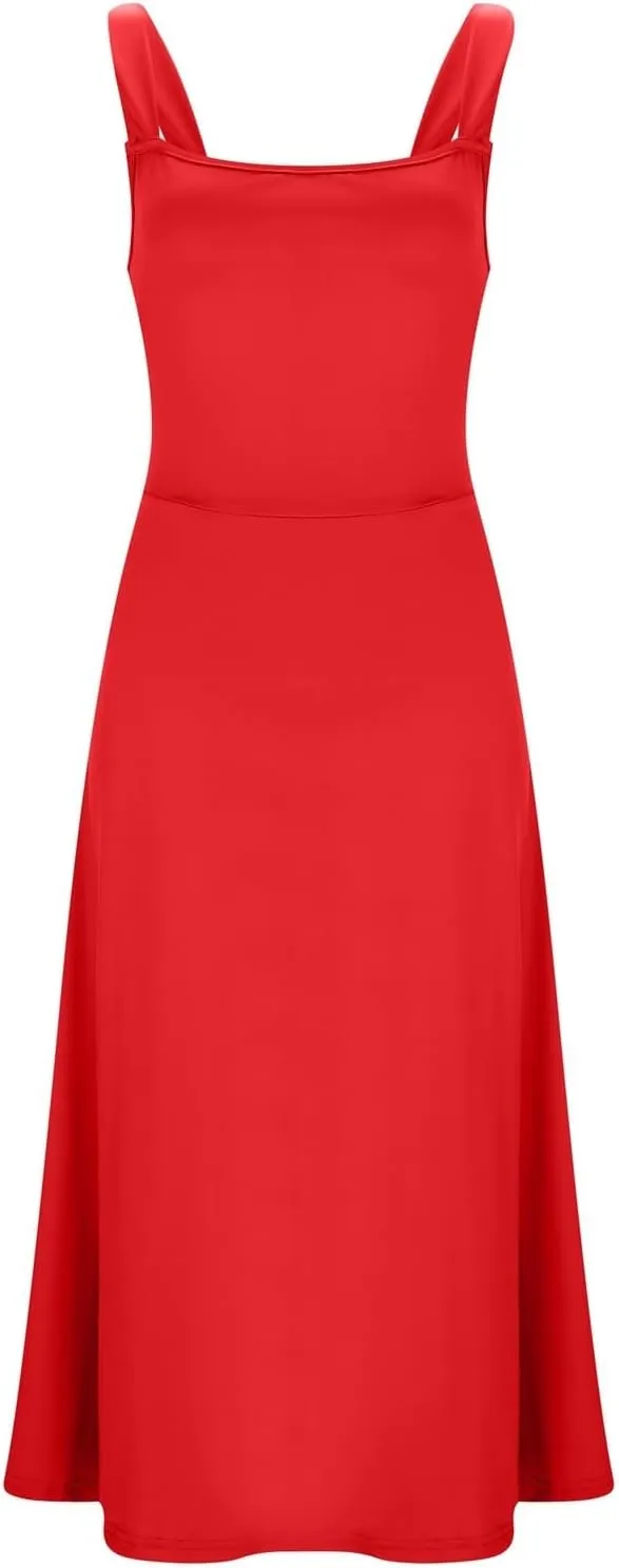 Womens Summer Dress Solid Color Lace Up Waist Back CRIS Cross Skirt Casual Shoulder Strap Slim Fit Long Dress Outfits