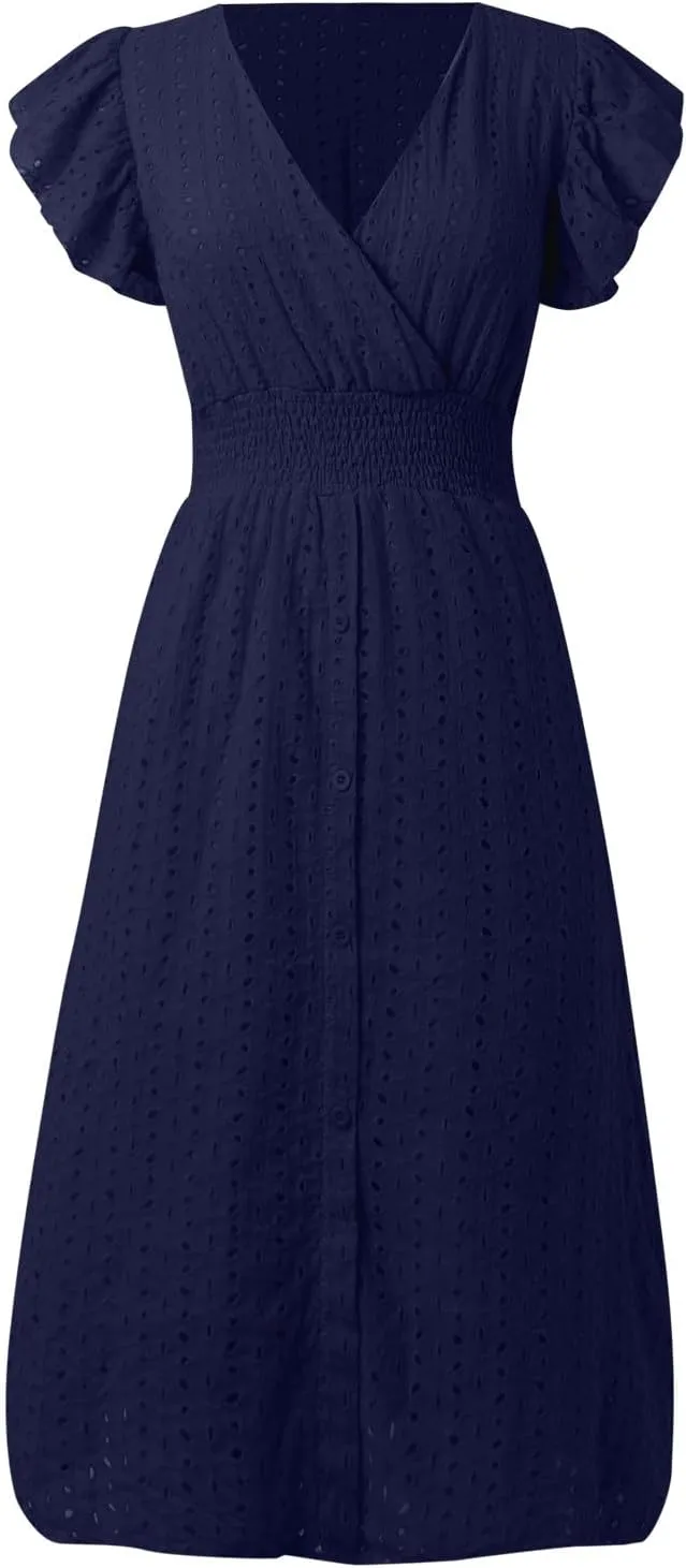 Womens Summer Dresses 2025 Sexy V Neck High Waist Beach Cover Ups Travel Vacation 2025 Summer Outfits Swing Flowy Skirt