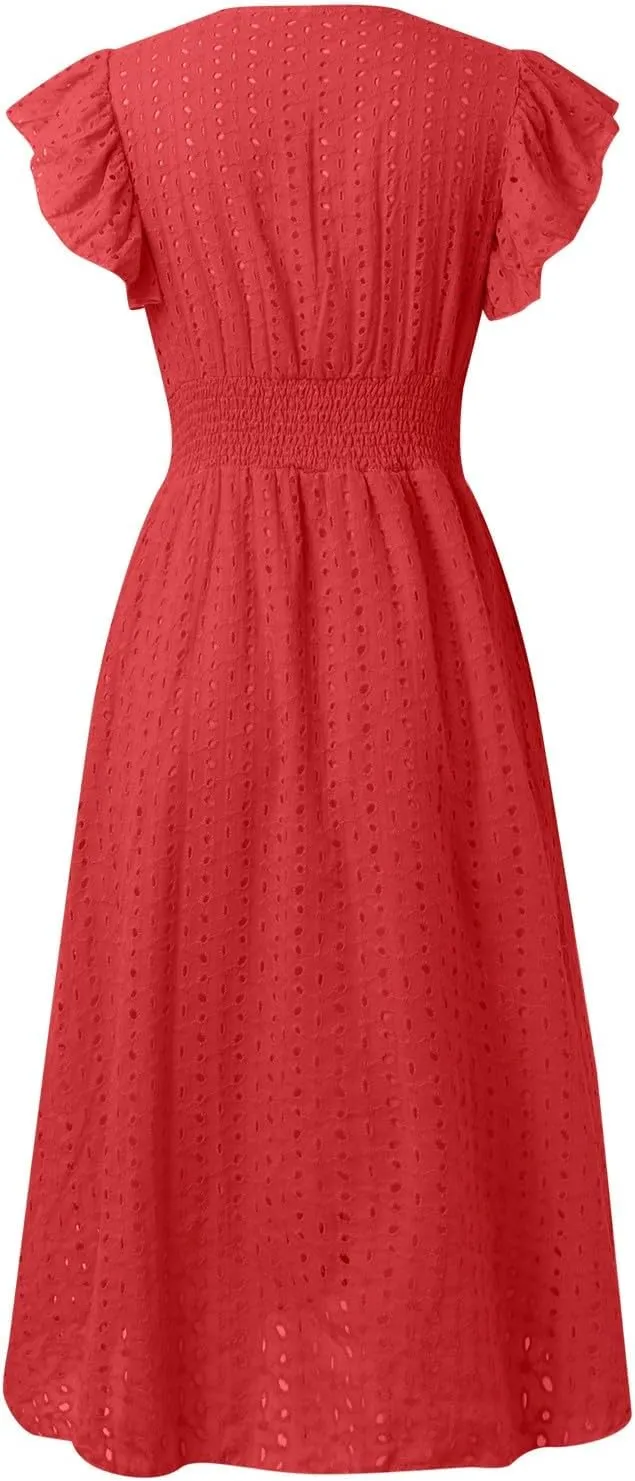 Womens Summer Dresses 2025 Sexy V Neck High Waist Beach Cover Ups Travel Vacation 2025 Summer Outfits Swing Flowy Skirt