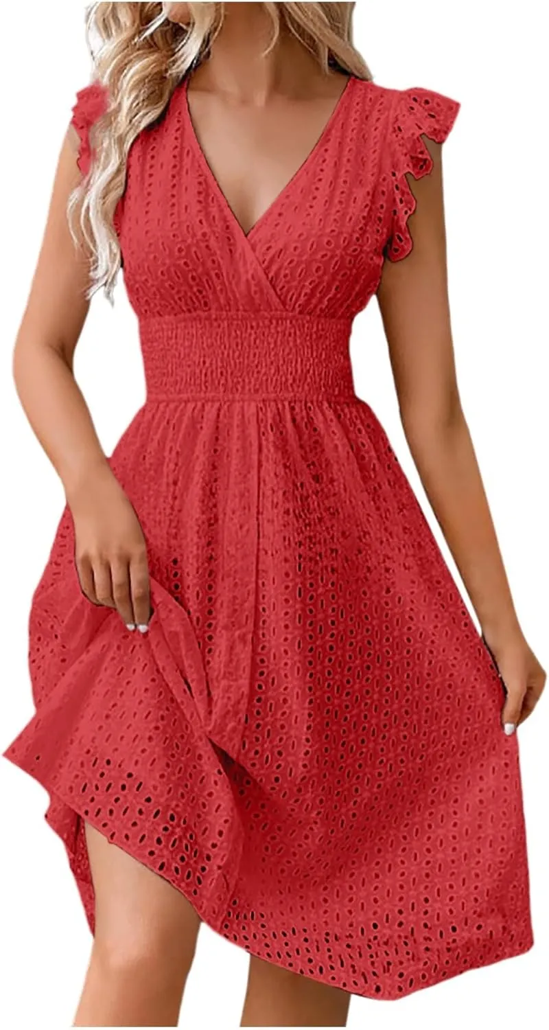Womens Summer Dresses 2025 Sexy V Neck High Waist Beach Cover Ups Travel Vacation 2025 Summer Outfits Swing Flowy Skirt