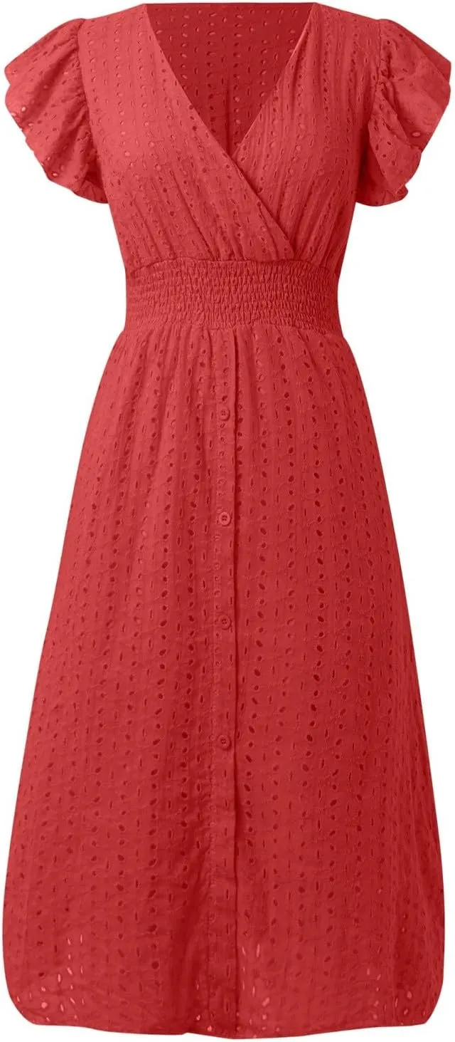 Womens Summer Dresses 2025 Sexy V Neck High Waist Beach Cover Ups Travel Vacation 2025 Summer Outfits Swing Flowy Skirt