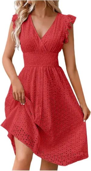 Womens Summer Dresses 2025 Sexy V Neck High Waist Beach Cover Ups Travel Vacation 2025 Summer Outfits Swing Flowy Skirt
