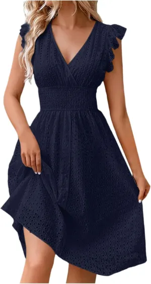 Womens Summer Dresses 2025 Sexy V Neck High Waist Beach Cover Ups Travel Vacation 2025 Summer Outfits Swing Flowy Skirt