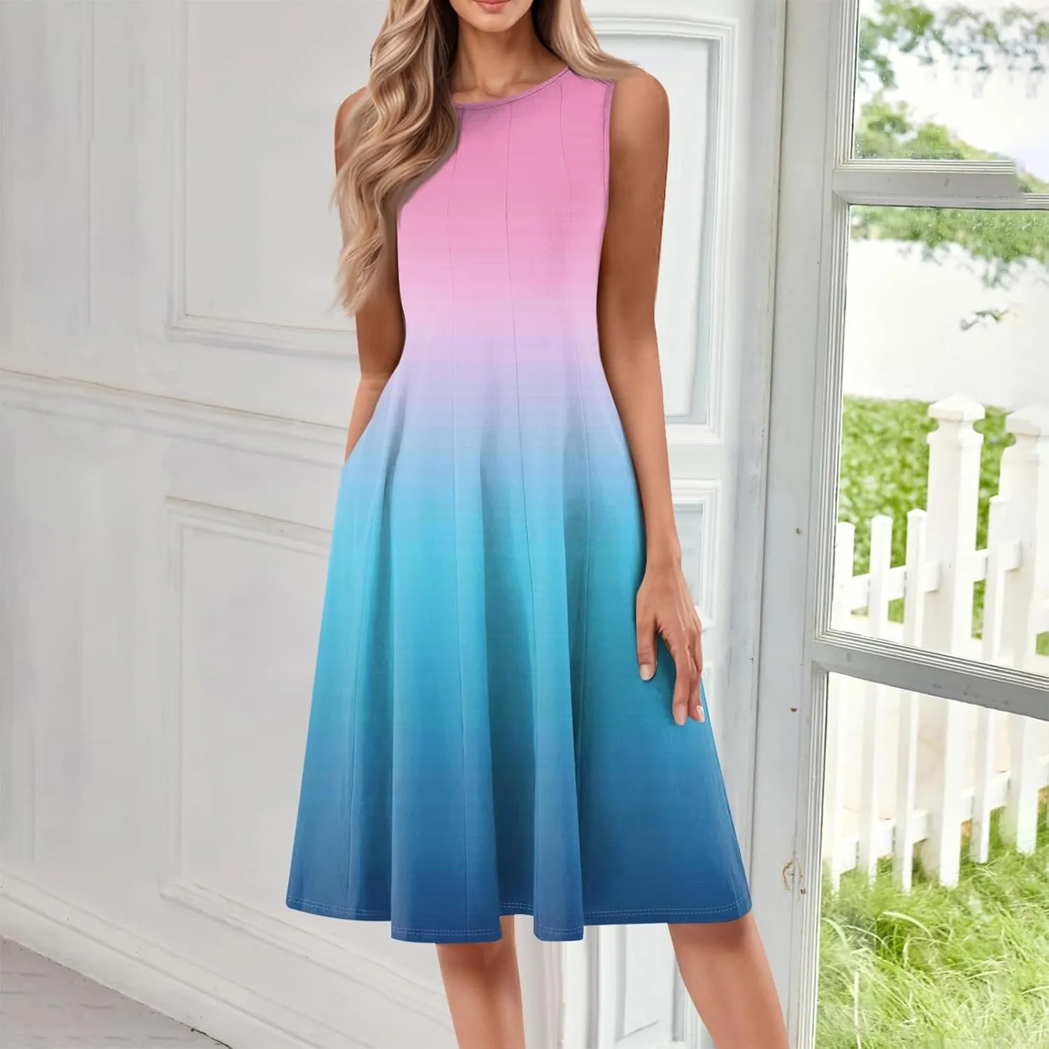 Women's Summer Dresses Cute Sundress Pleated Dress Tank Dress Sleeveless Fashion Wrap Dresses A Line with Pockets