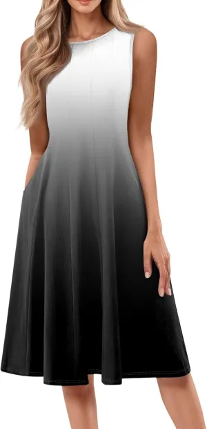 Women's Summer Dresses Cute Sundress Pleated Dress Tank Dress Sleeveless Fashion Wrap Dresses A Line with Pockets