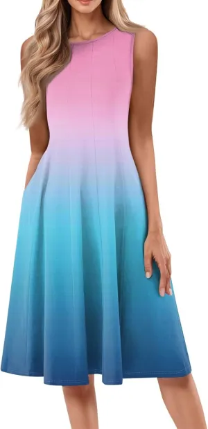 Women's Summer Dresses Cute Sundress Pleated Dress Tank Dress Sleeveless Fashion Wrap Dresses A Line with Pockets