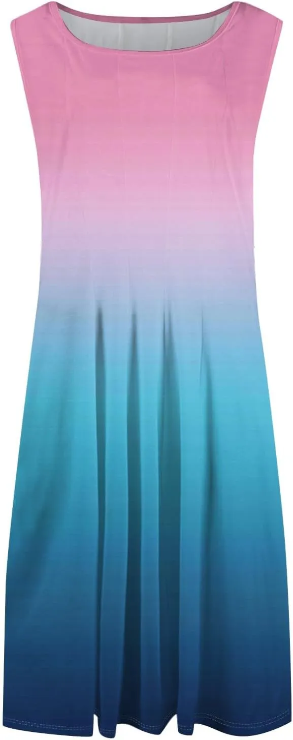 Women's Summer Dresses Cute Sundress Pleated Dress Tank Dress Sleeveless Fashion Wrap Dresses A Line with Pockets