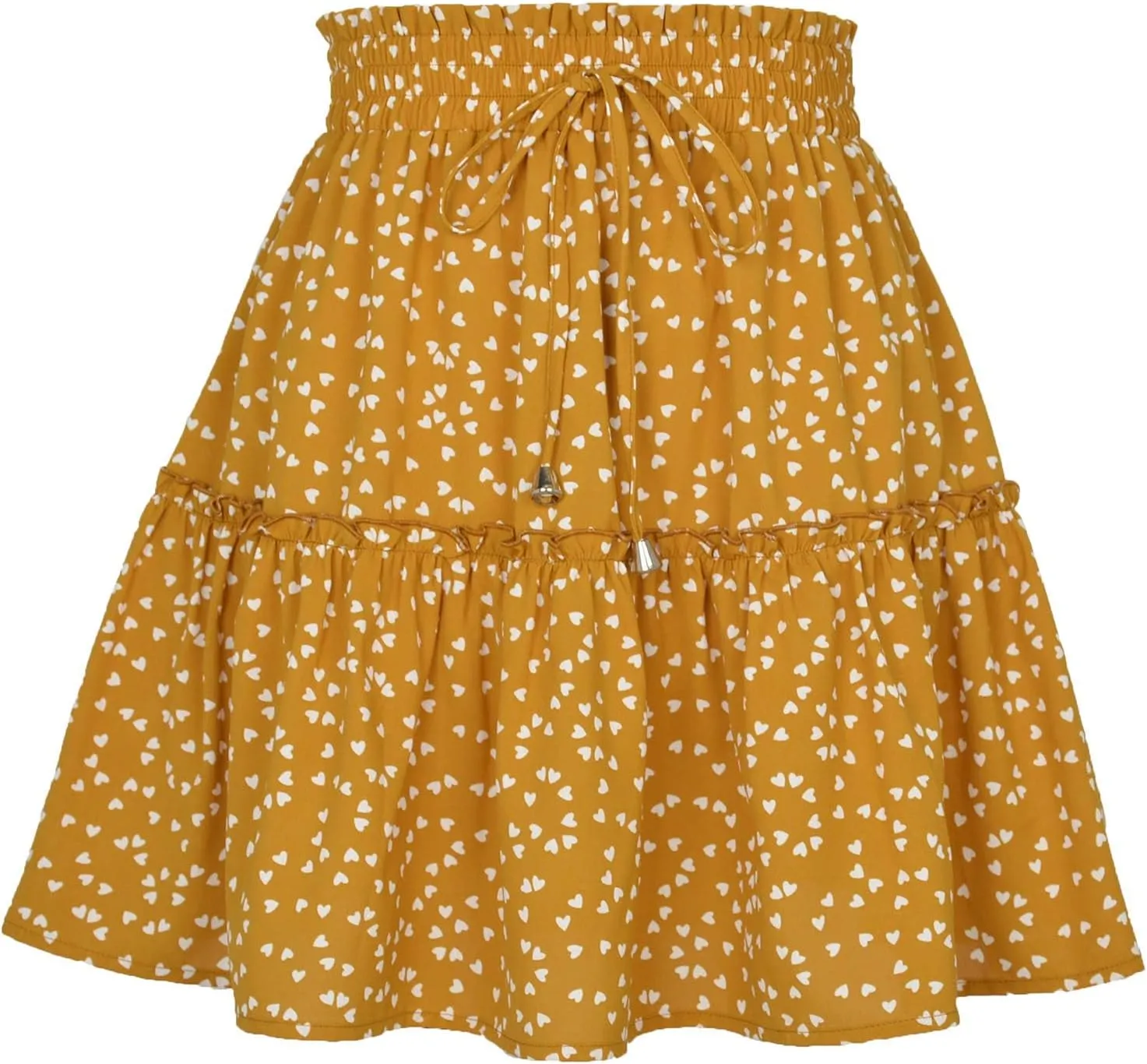 Womens Summer High Waist Floral Layered Ruffle Hem Boho Mini Skirt Smocked A Line Pleated Swing Beach Short Skirt