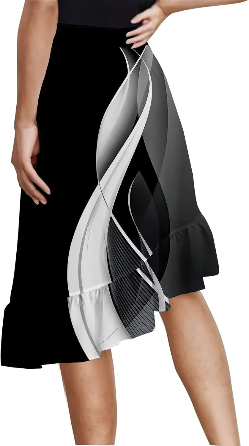 Womens Summer Midi Skirts Elastic Waist Casual Dress for Women A-Line Floral Skirts Elegant Comfy Dress