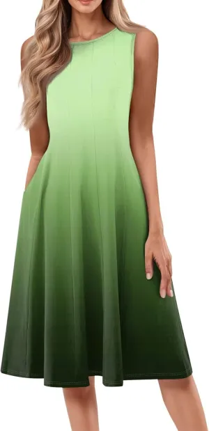 Women's Sundresses Tank Top Dresses Summer Midi Dress Ruched Floral Dress Sleeveless Bohemian A Line Dresses with Pocket
