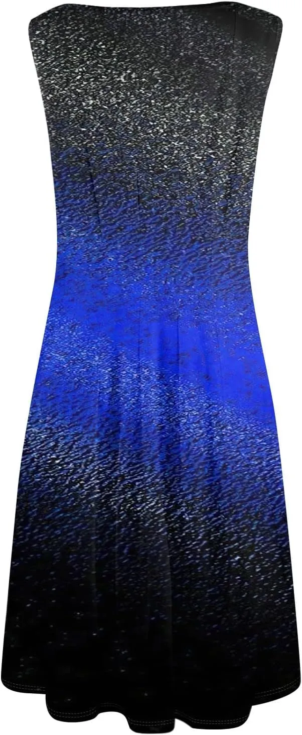 Women's Sundresses Tank Top Dresses Summer Midi Dress Ruched Floral Dress Sleeveless Bohemian A Line Dresses with Pocket