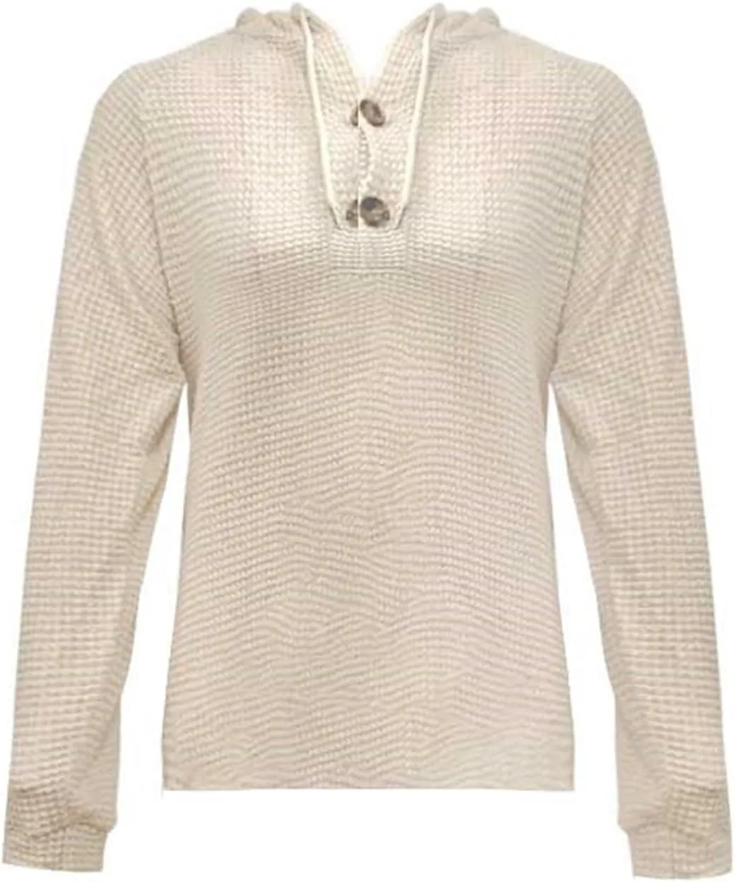 Womens Waffle Sweater Autumn Casual Solid Drawstring Hooded Button Up Slouchy Hoodies Loose Knitted Long Sleeve Tops