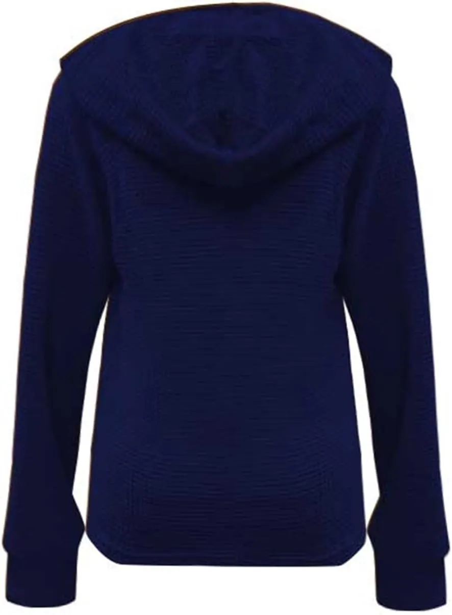 Womens Waffle Sweater Autumn Casual Solid Drawstring Hooded Button Up Slouchy Hoodies Loose Knitted Long Sleeve Tops