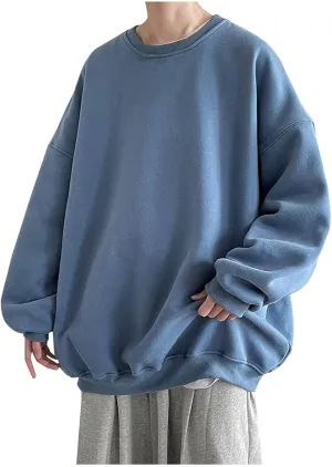 WUAI-Men Crewneck Sweatshirt Plus Size Soft Cozy Hipster Workout Loose Oversized Pullover Sweaters Thermal Jumper Tops