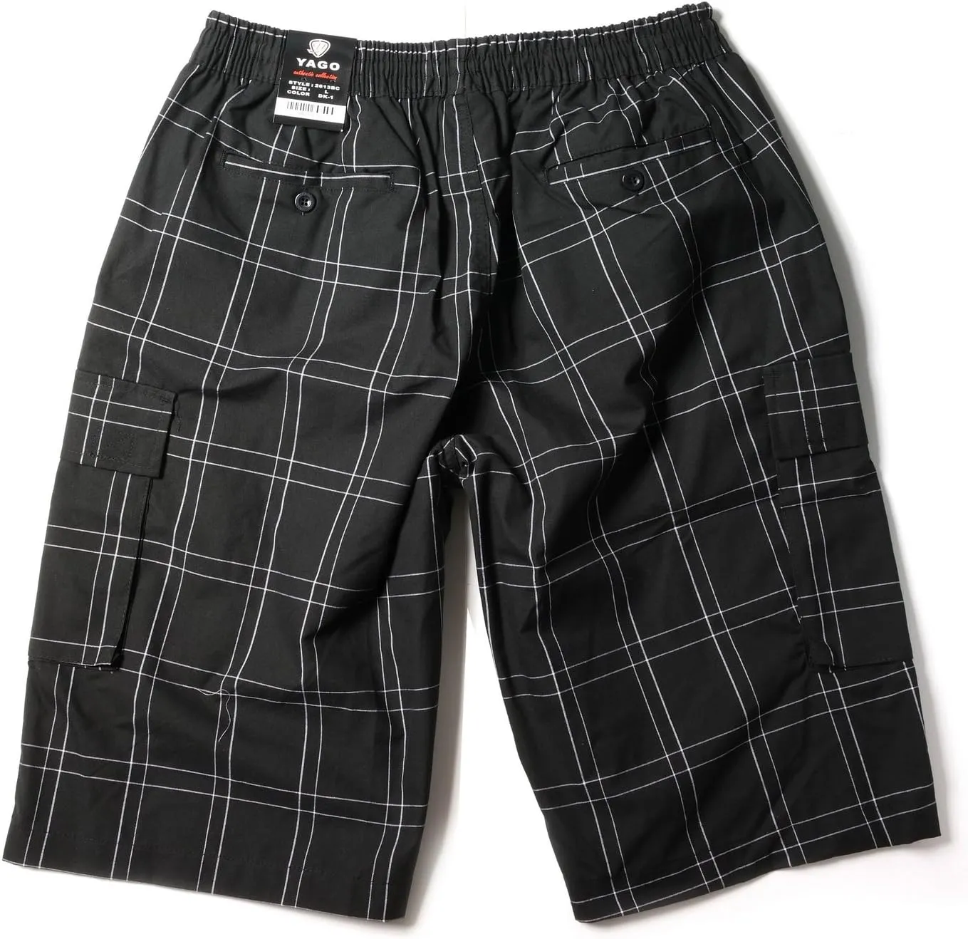 YAGO Men's Elastic Waist Drawstring Relaxed Fit Plaid Cargo Shorts S-5XL