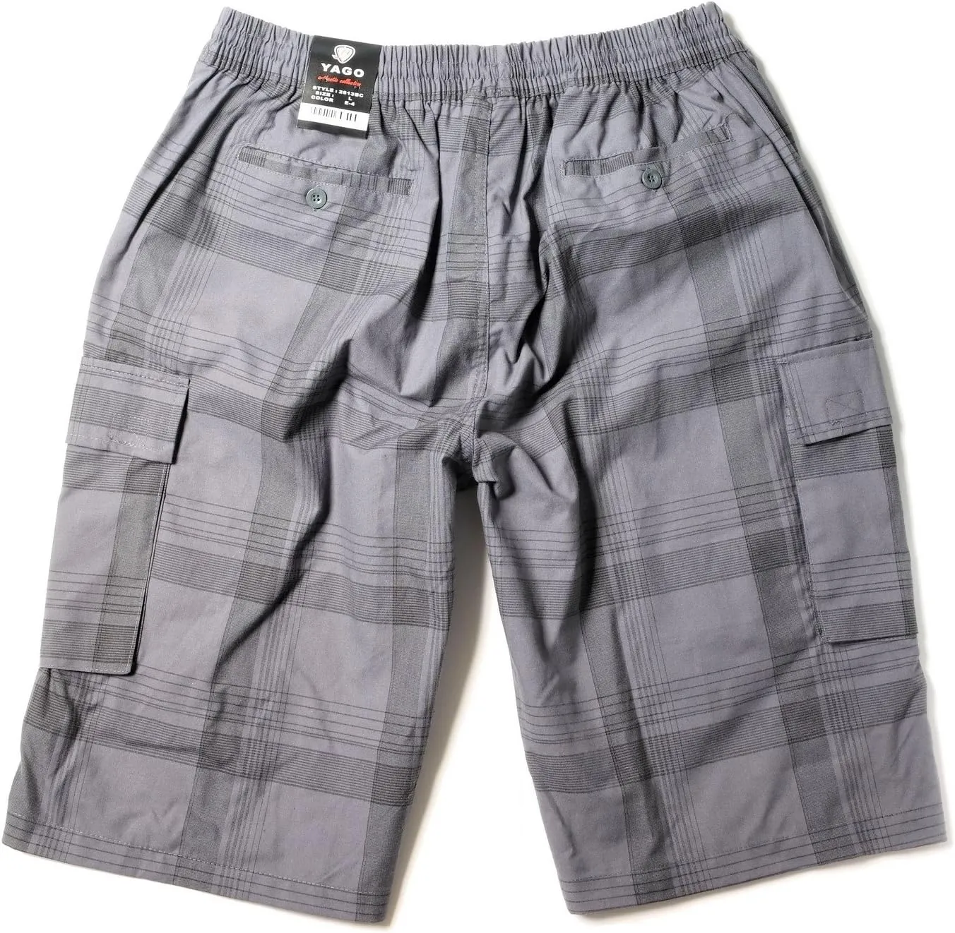 YAGO Men's Elastic Waist Drawstring Relaxed Fit Plaid Cargo Shorts S-5XL
