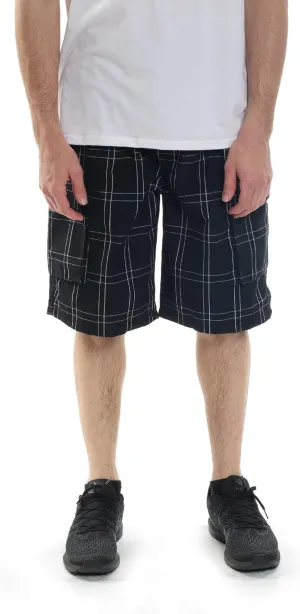 YAGO Men's Elastic Waist Drawstring Relaxed Fit Plaid Cargo Shorts S-5XL