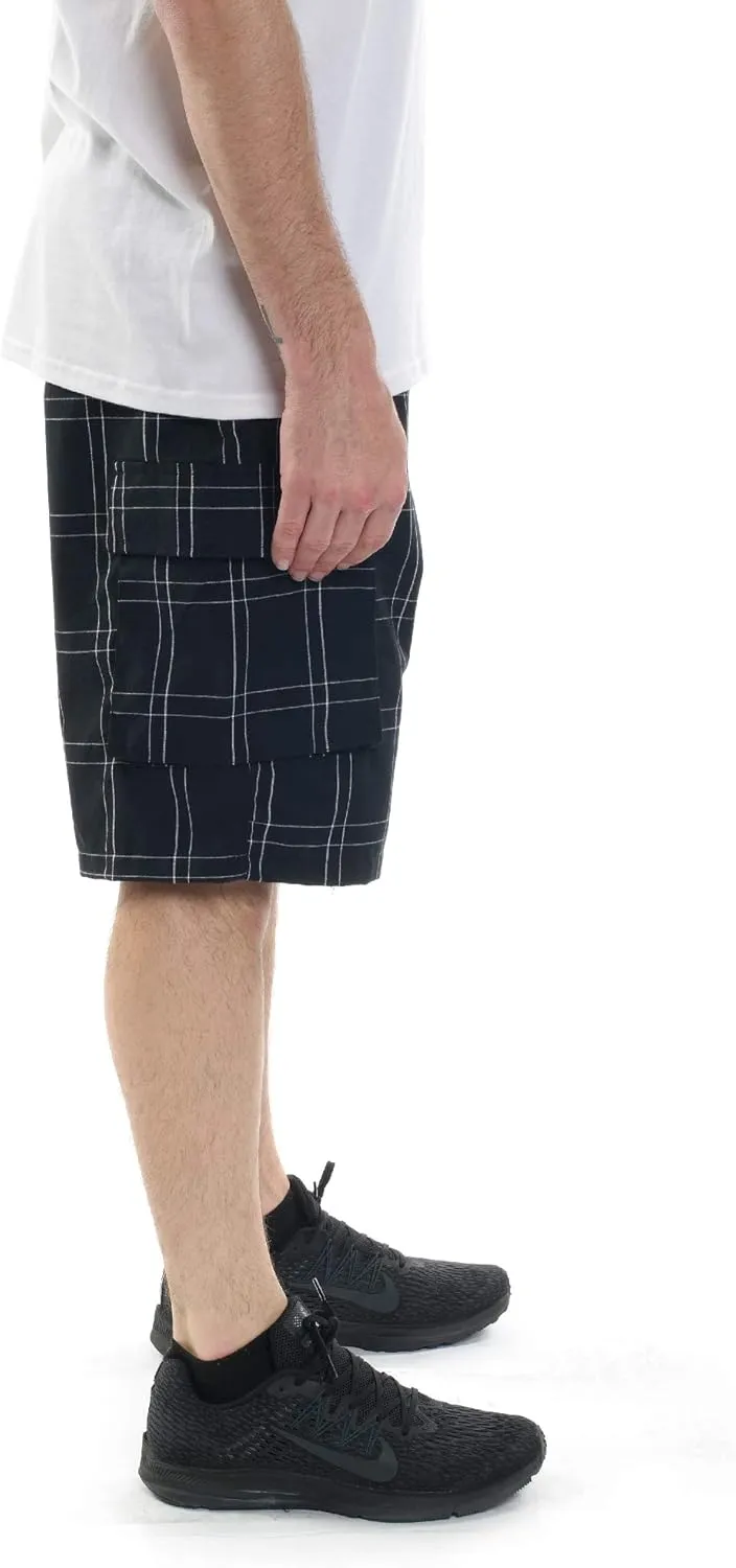 YAGO Men's Elastic Waist Drawstring Relaxed Fit Plaid Cargo Shorts S-5XL