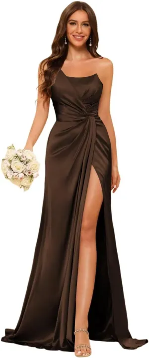 YOFF One Shoulder Satin Bridesmaid Dress with Slit Long Bodycon Formal Prom Dresses YO013