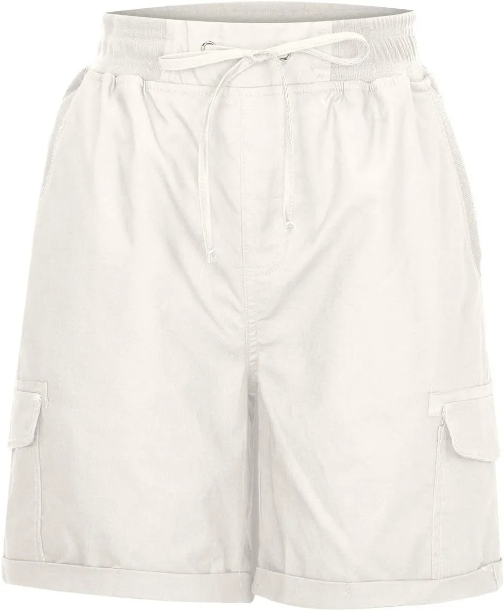 ZDRZK Womens High Waisted Cargo Shorts Casual Relaxed Fit Comfy Hiking Shorts with Pockets Drawstring Bermuda Shorts