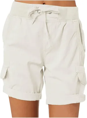 ZDRZK Womens High Waisted Cargo Shorts Casual Relaxed Fit Comfy Hiking Shorts with Pockets Drawstring Bermuda Shorts