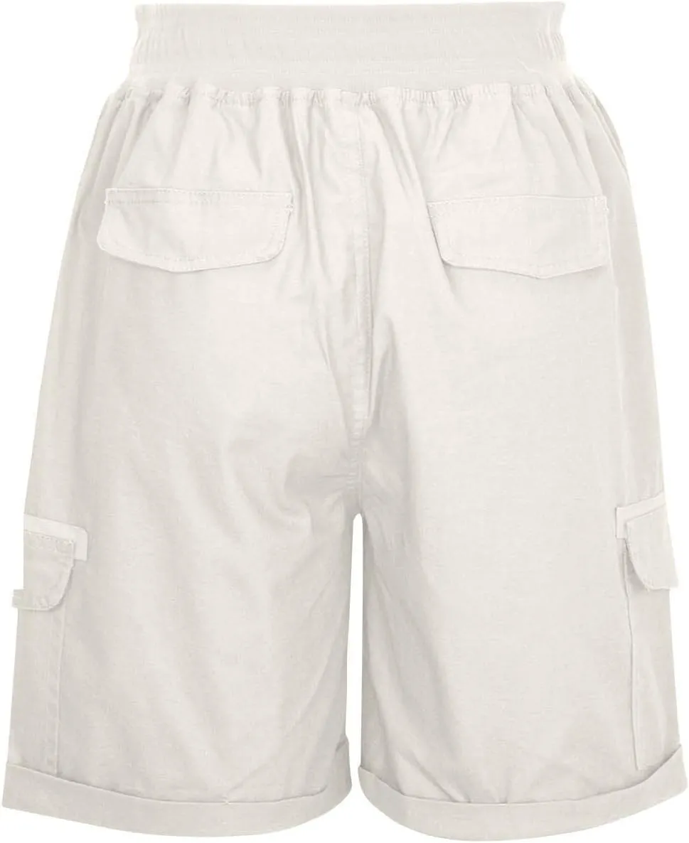 ZDRZK Womens High Waisted Cargo Shorts Casual Relaxed Fit Comfy Hiking Shorts with Pockets Drawstring Bermuda Shorts