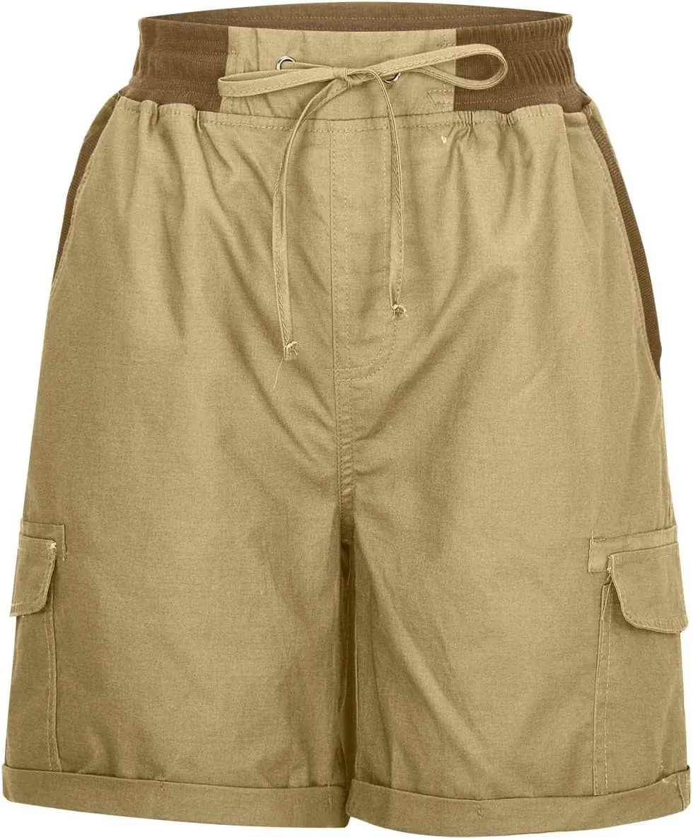 ZDRZK Womens High Waisted Cargo Shorts Casual Relaxed Fit Comfy Hiking Shorts with Pockets Drawstring Bermuda Shorts