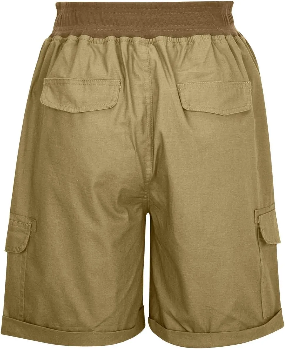ZDRZK Womens High Waisted Cargo Shorts Casual Relaxed Fit Comfy Hiking Shorts with Pockets Drawstring Bermuda Shorts