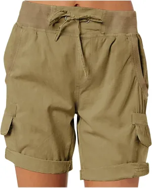 ZDRZK Womens High Waisted Cargo Shorts Casual Relaxed Fit Comfy Hiking Shorts with Pockets Drawstring Bermuda Shorts