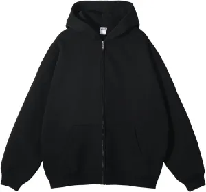 Zip Up Hoodies for Men Long Sleeve Solid Color Jacket with Pockets Hooded Casual Loose Sweatshirts Tops Fall Clothes