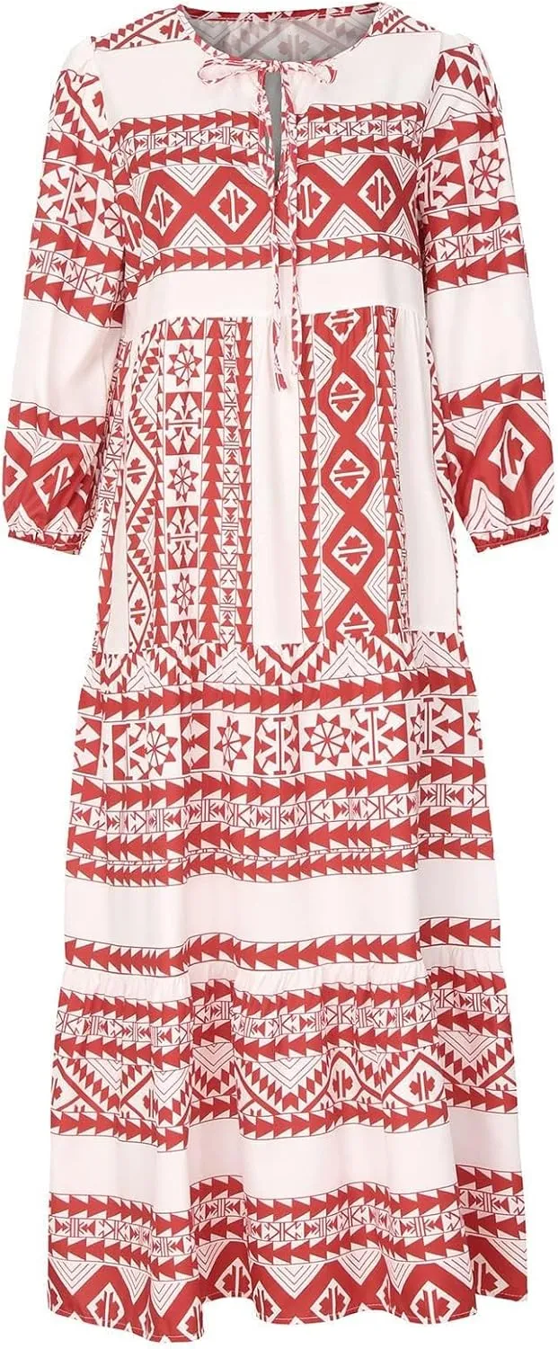 ZWRXW Plus Size Boho Maxi Dress for Women Loose Bohemian Floral Dress Half Sleeve Flowy A Line Long Dress Beach Swing Dress