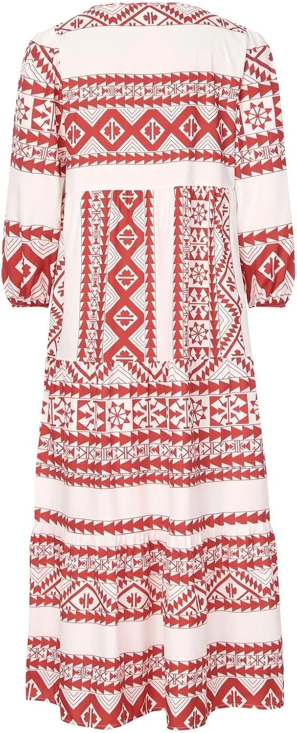 ZWRXW Plus Size Boho Maxi Dress for Women Loose Bohemian Floral Dress Half Sleeve Flowy A Line Long Dress Beach Swing Dress