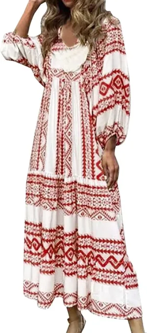 ZWRXW Plus Size Boho Maxi Dress for Women Loose Bohemian Floral Dress Half Sleeve Flowy A Line Long Dress Beach Swing Dress
