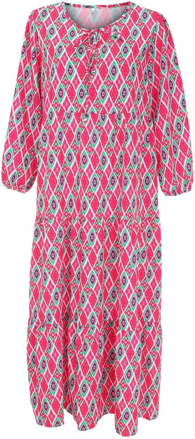 ZWRXW Womens Summer Boho Dresses Casual Loose Bohemian Floral Dress Short Sleeve Long Maxi Dress Flowy Swing Beach Dresses