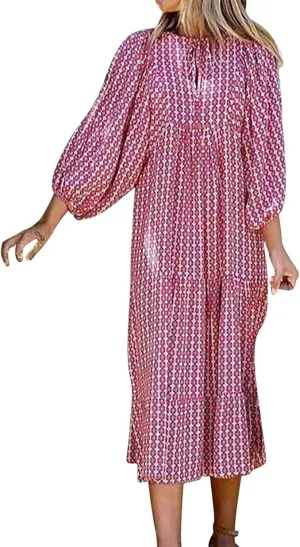 ZWRXW Womens Summer Boho Dresses Casual Loose Bohemian Floral Dress Short Sleeve Long Maxi Dress Flowy Swing Beach Dresses